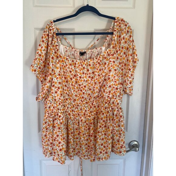torrid Tops - Torrid Orange Mini Floral Square Top Blouse Flowy Boho Coastal Fall 5 5X